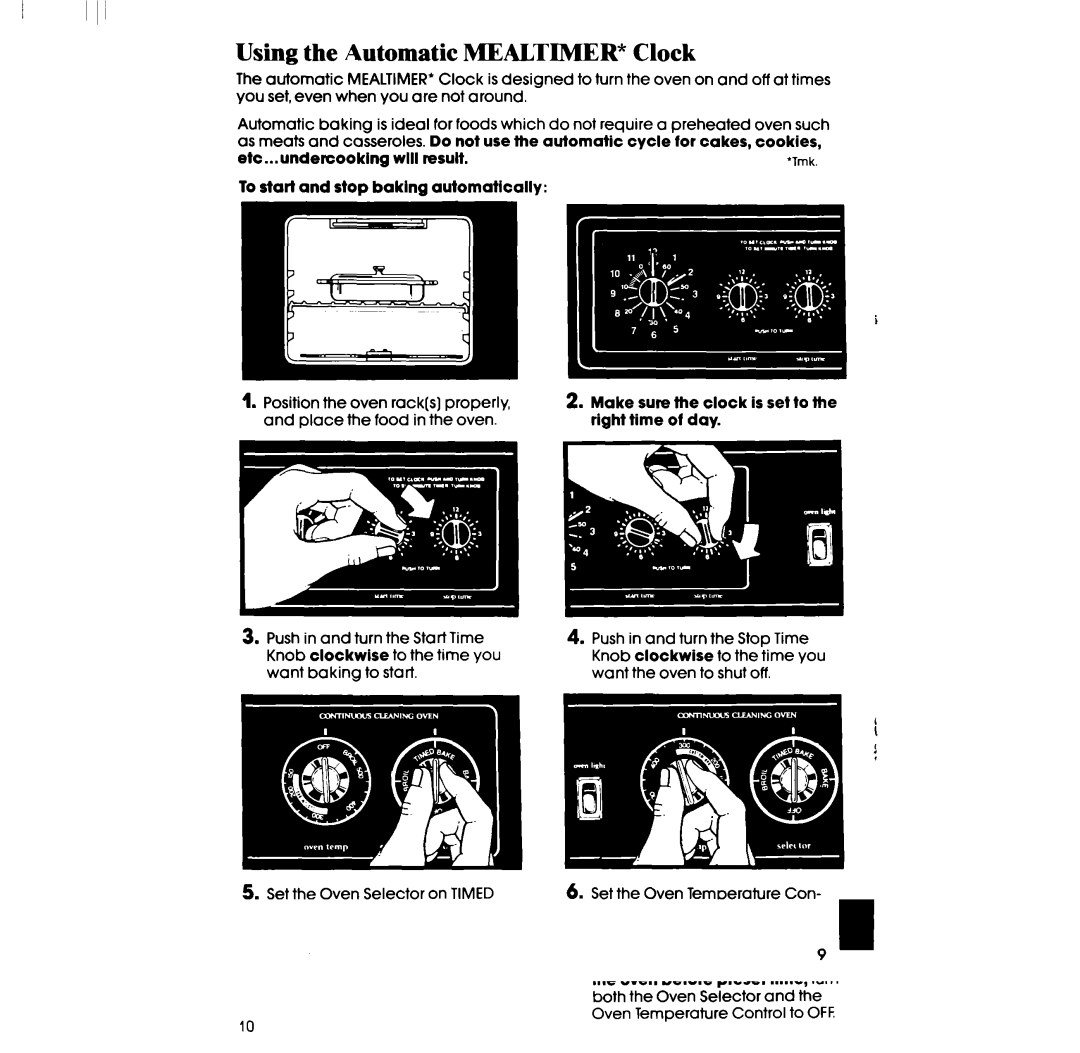 Whirlpool RF3365XP, RF336PXP manual Using the Automatic Mealtimer Clock, To start and stop baklng automatically 