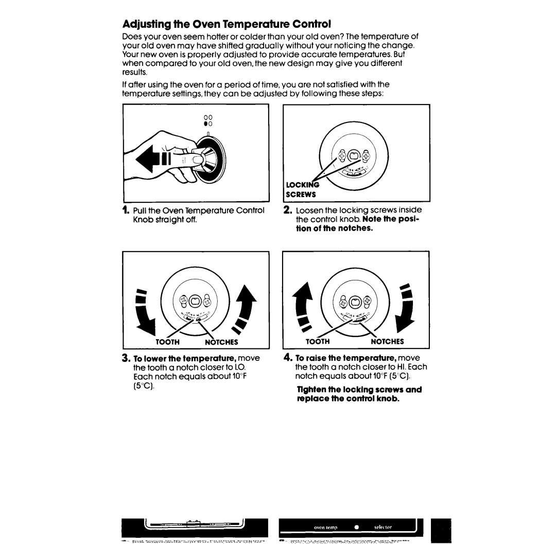 Whirlpool RF3365XW manual Adjusting the Oven Temperature Control, Pull the Oven Temperature Control Knob straight off 