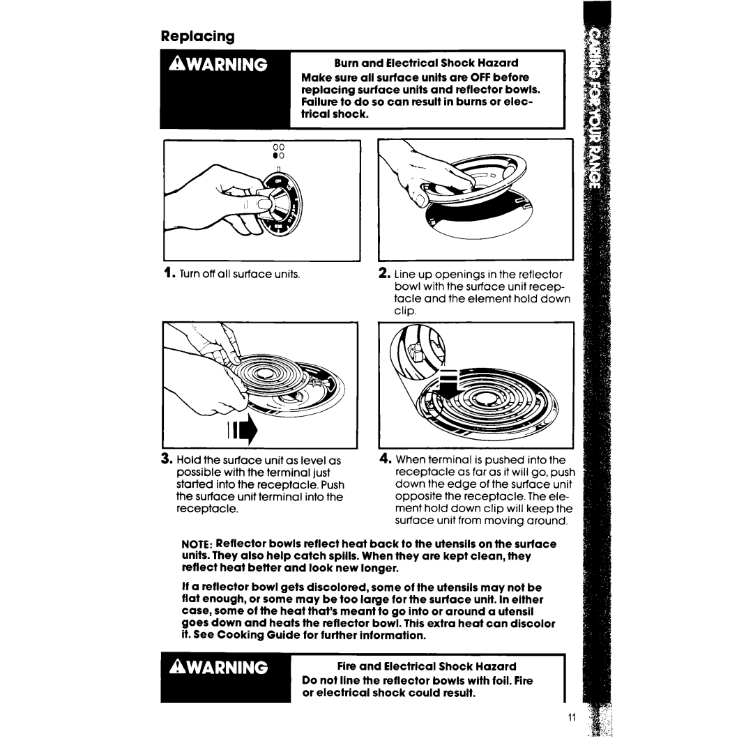 Whirlpool RF3365XW manual Replacing 