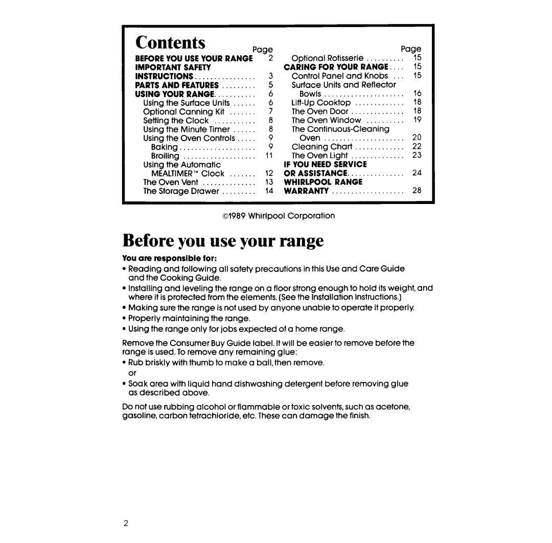 Whirlpool RF3365XW manual Before you use your range 