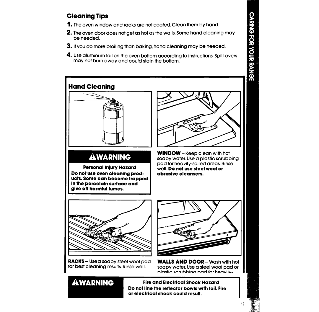 Whirlpool RF3365XW manual Cleaning Tips 