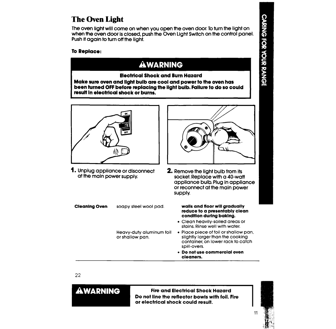 Whirlpool RF3365XW manual Oven Light 