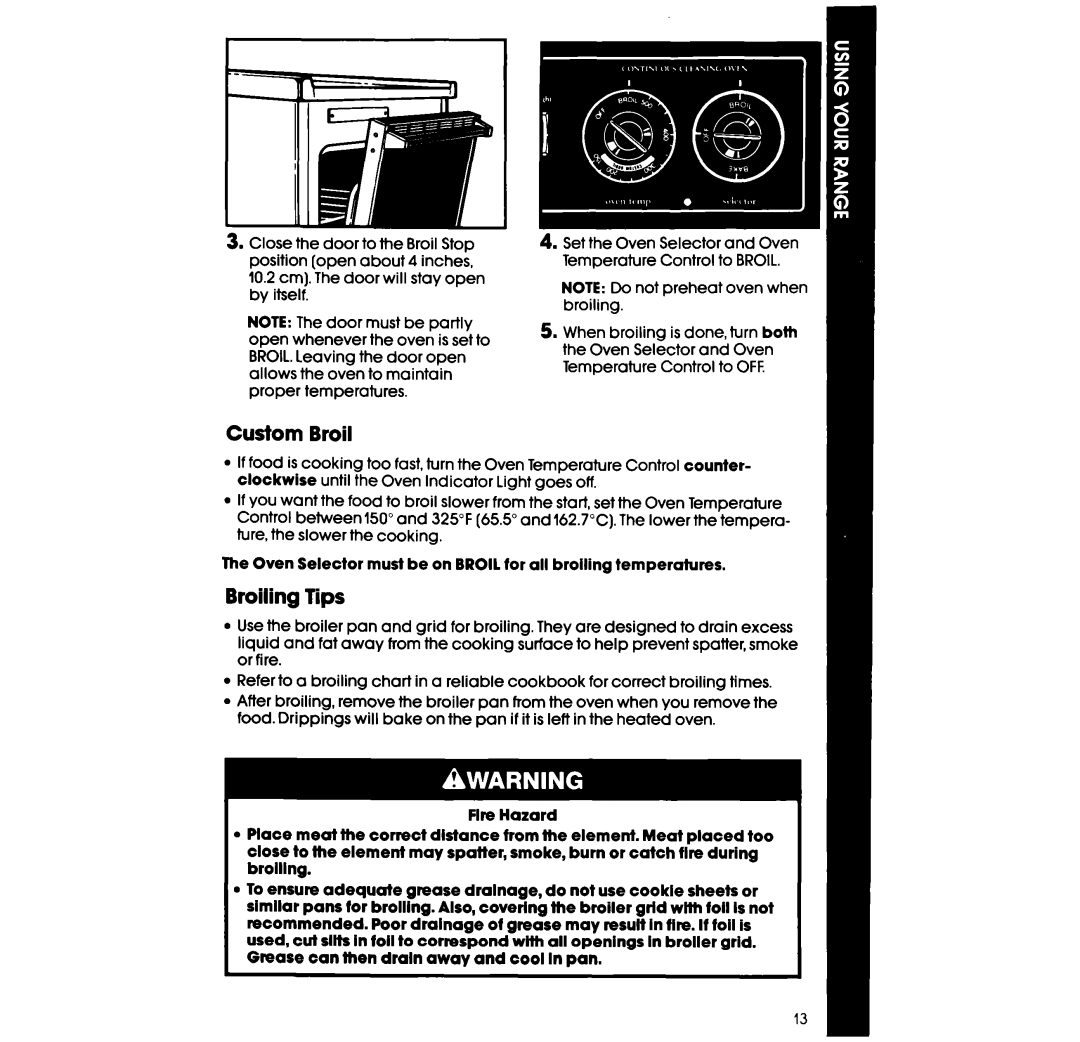 Whirlpool RF33OOXV manual Custom Broil, Broiling Tips 