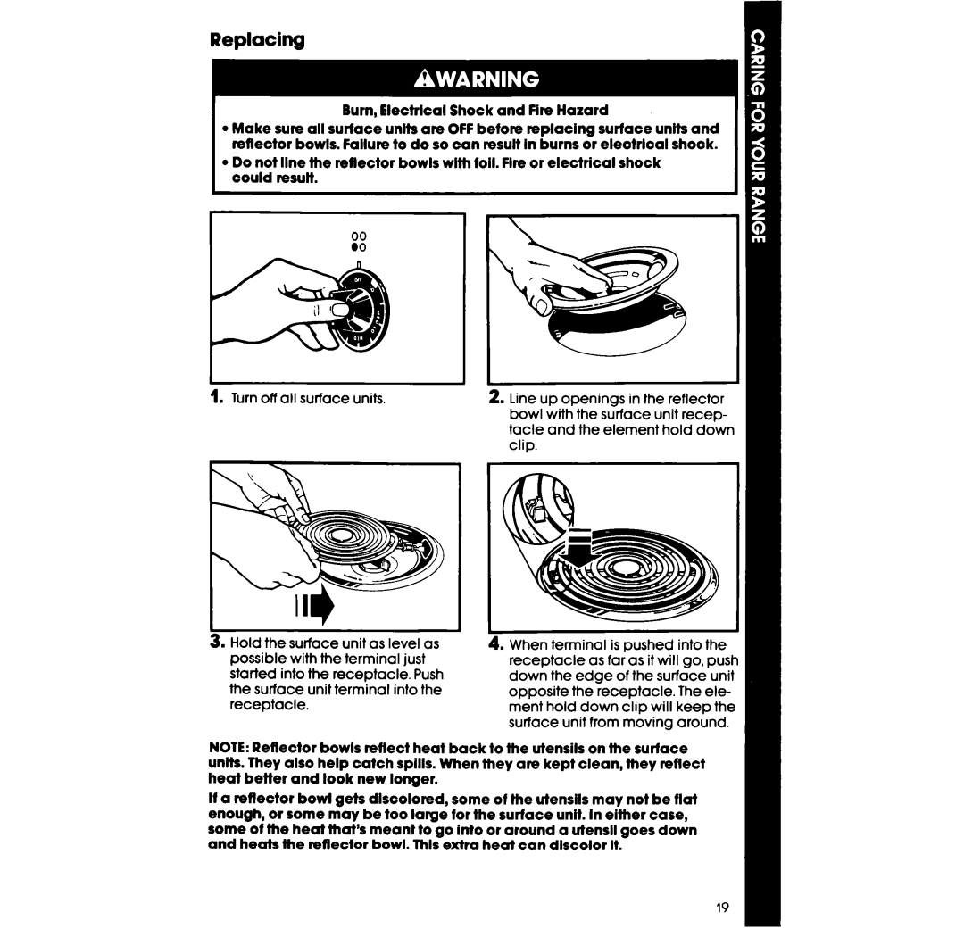 Whirlpool RF33OOXV manual Replacing 