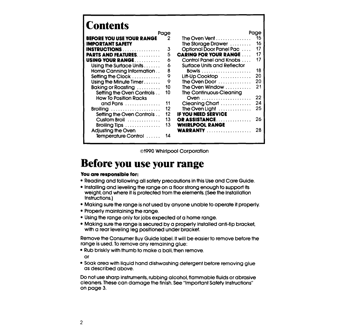 Whirlpool RF33OOXV manual Before you use your range 