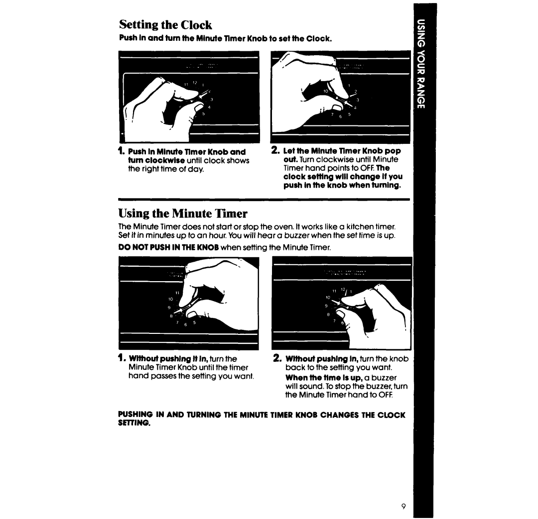 Whirlpool RF33OOXV manual Setting the Clock, Using the Minute Timer 