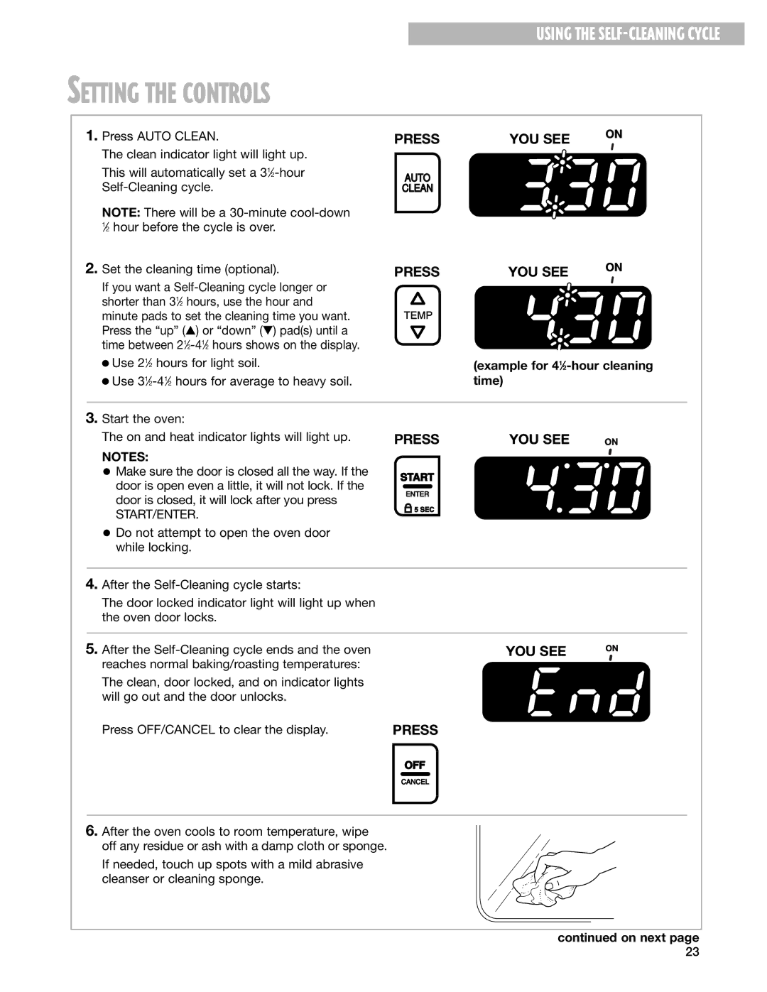 Whirlpool RF344BXH warranty Setting the Controls, Time 