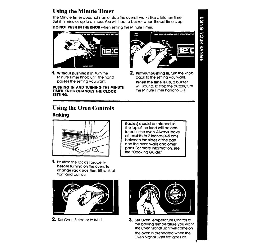 Whirlpool RF345PXP manual Using the Minute Timer, Using the Oven Controls, Baking 