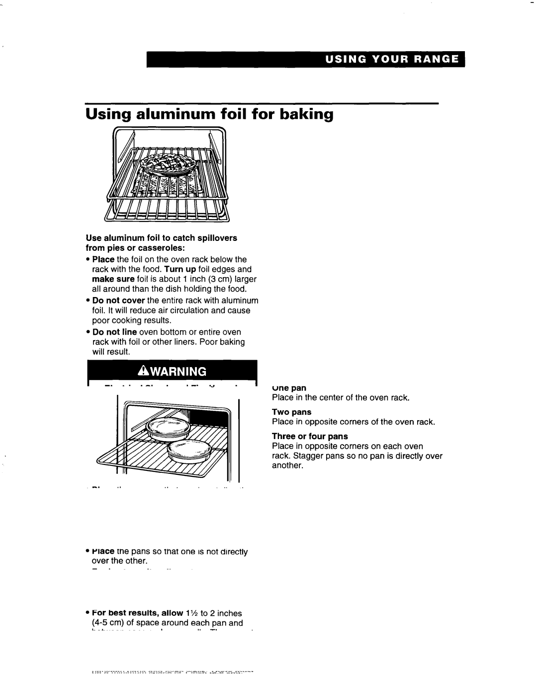 Whirlpool RF360BXD, RF350BXD, RF365PXD warranty Using aluminum foil for baking 