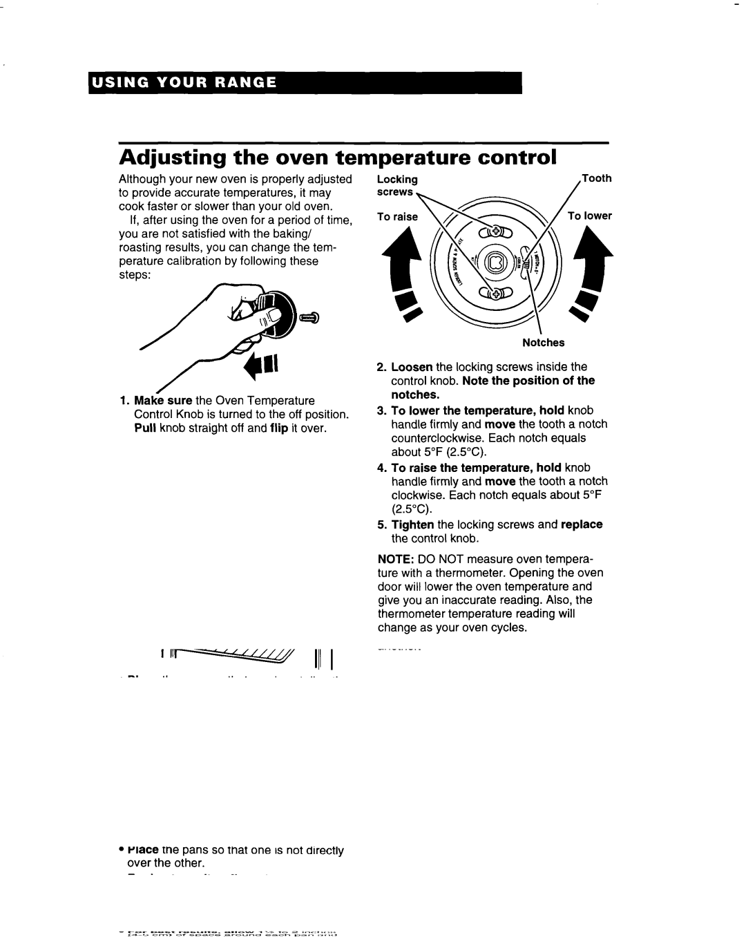 Whirlpool RF360BXD, RF350BXD, RF365PXD warranty Adjusting the oven temperature control 