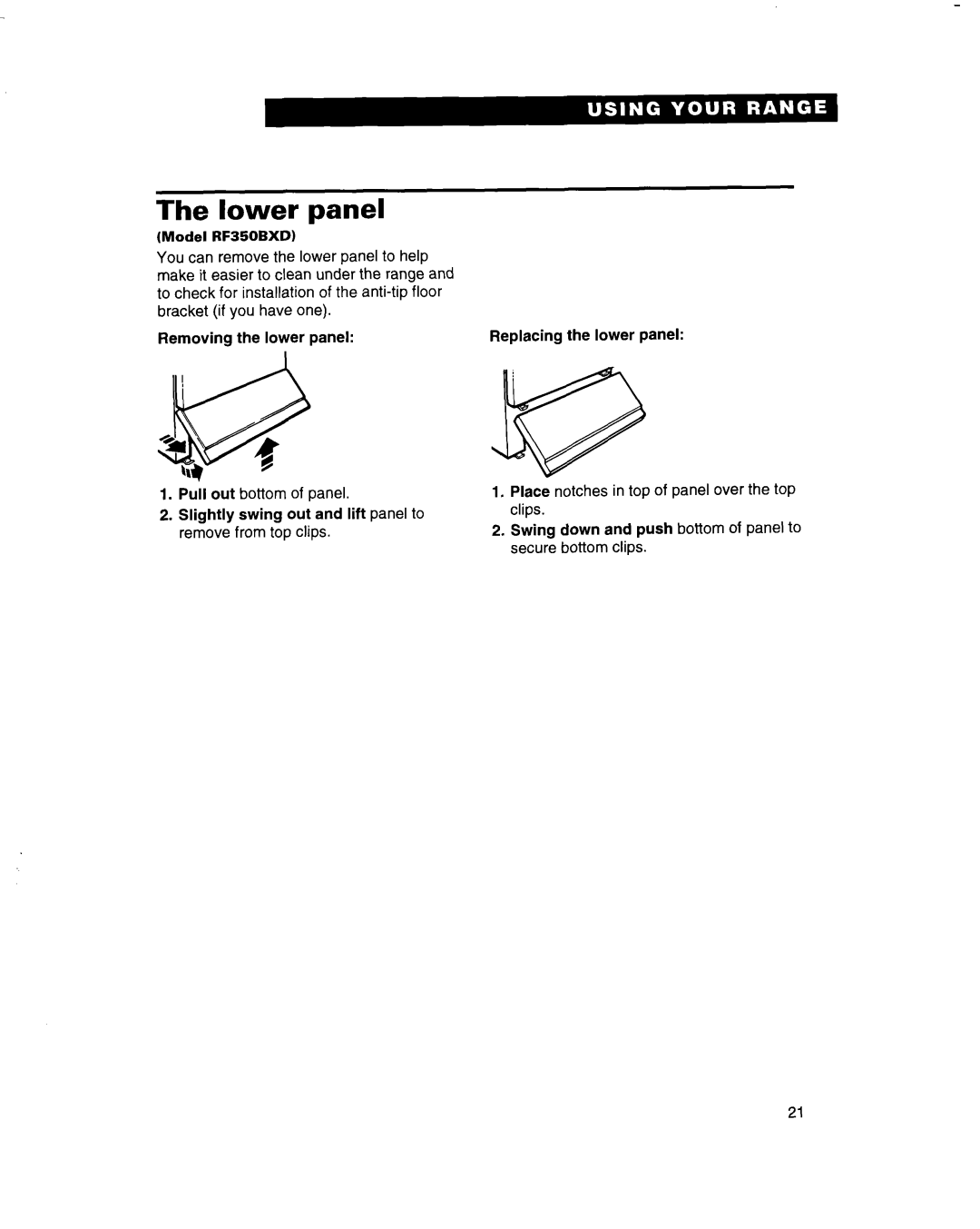 Whirlpool RF350BXD, RF365PXD, RF360BXD warranty Lower panel 