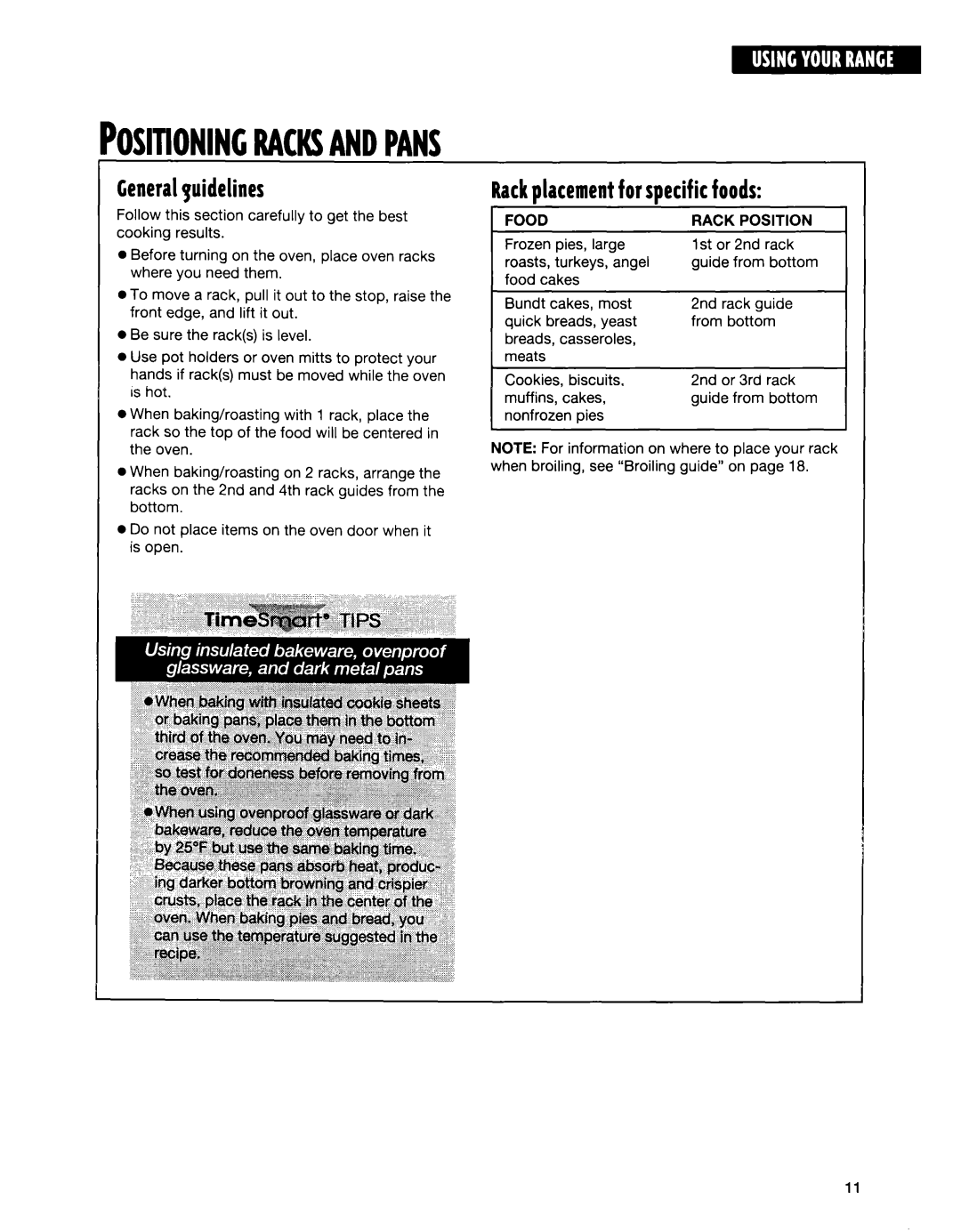 Whirlpool RF354BXE, RF350BXE, RF35OOXE manual Positioningracksandpans 