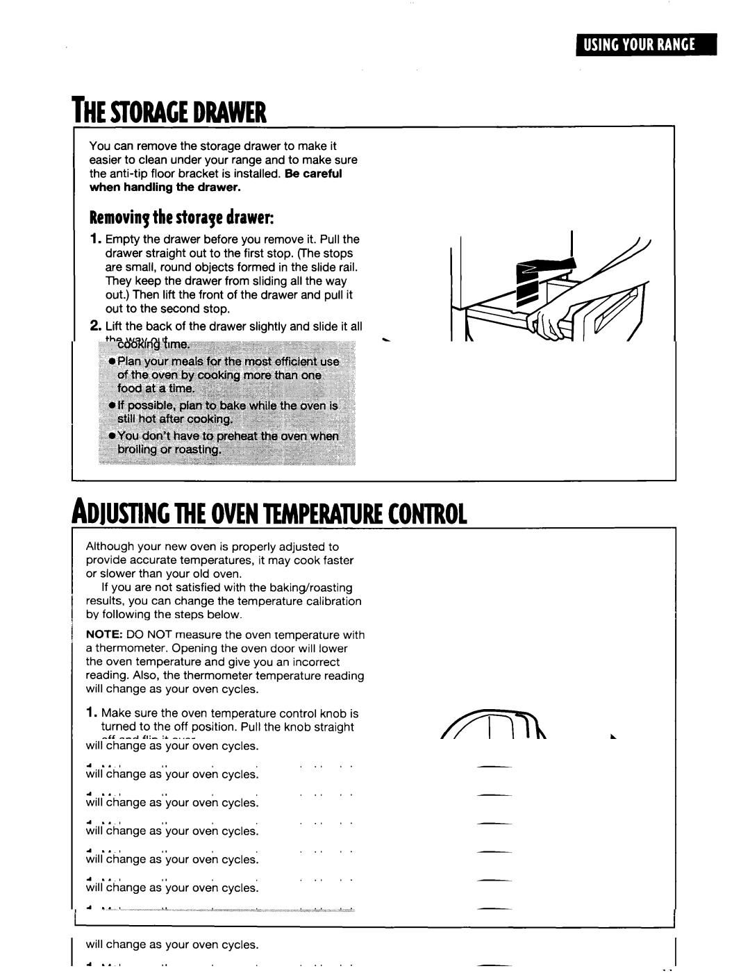 Whirlpool RF350BXE, RF35OOXE, RF354BXE manual ‘Hestoragedrawer, Removingthestoragedrawer, Replacingthestoragedrawer 