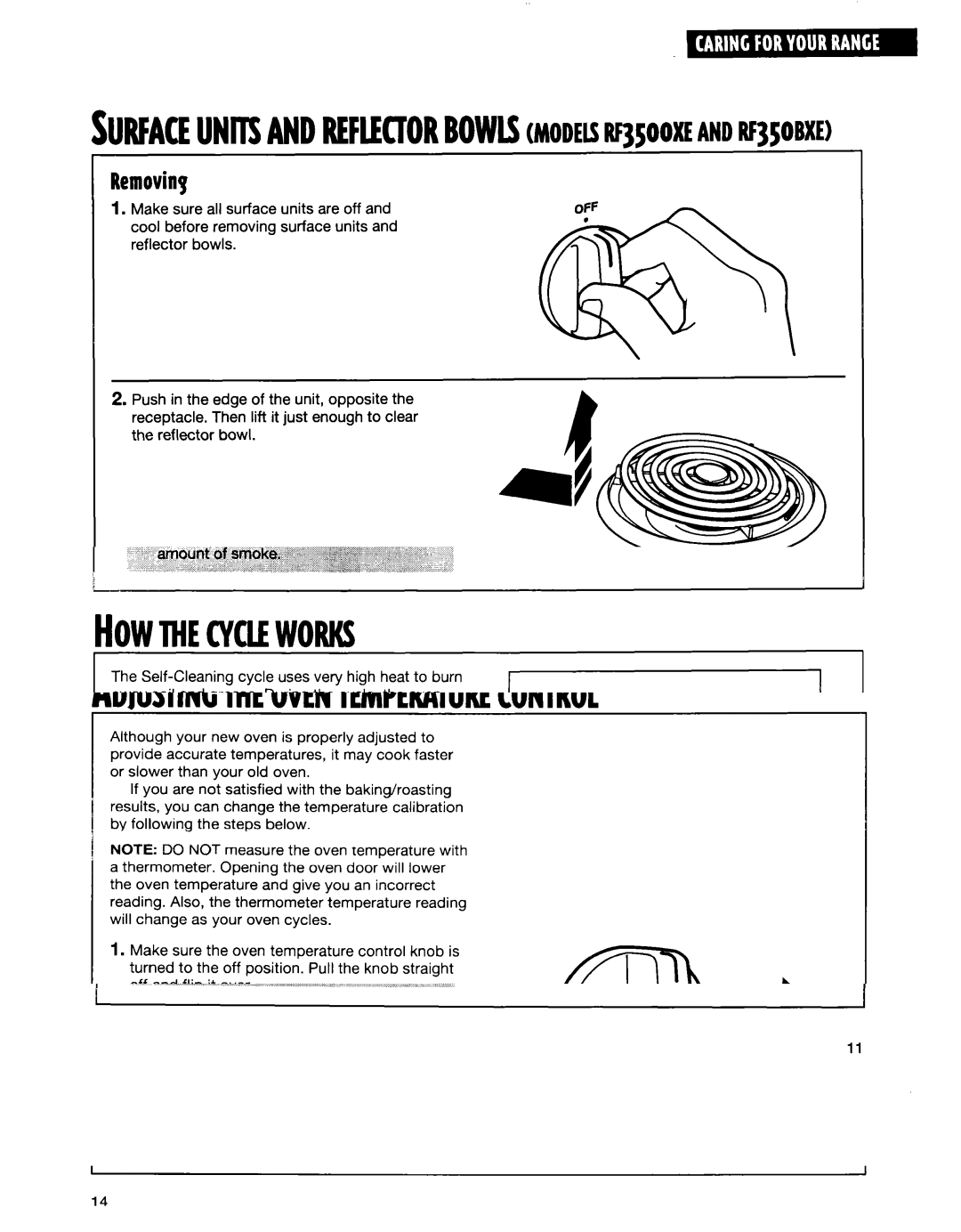 Whirlpool RF350BXE, RF35OOXE, RF354BXE manual SURFACEUNITSANDREFLECTORBOWLSMODELSfWJ5OOXEANDIWOBXE, Removing 