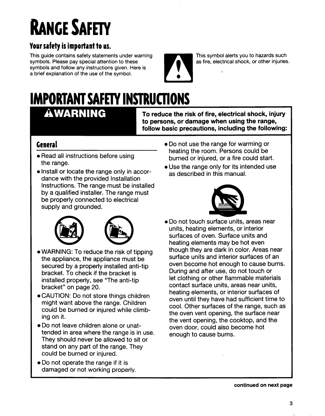 Whirlpool RF350BXE, RF35OOXE, RF354BXE manual ‘Rangesafetv, Yoursafetyis importantto us 