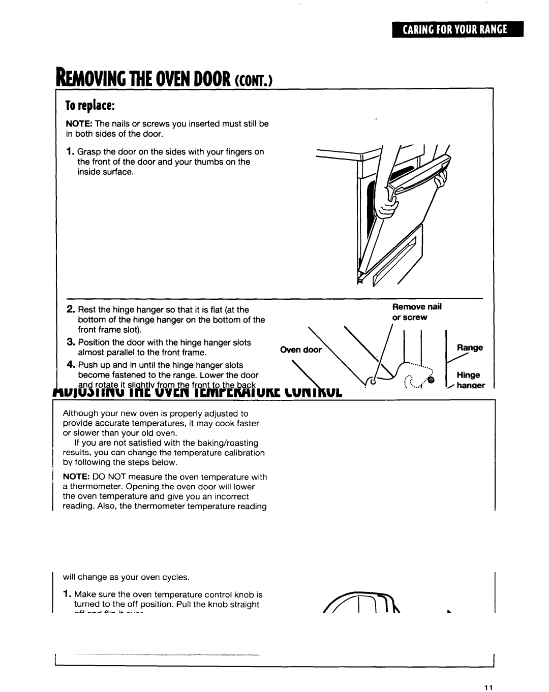 Whirlpool RF350BXE, RF35OOXE, RF354BXE manual Movingtheovendoorcont, Toreplace 