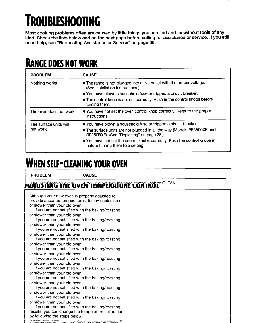 Whirlpool RF35OOXE, RF350BXE, RF354BXE manual Rangedoesnotwork, Whensehimnincyouroven 