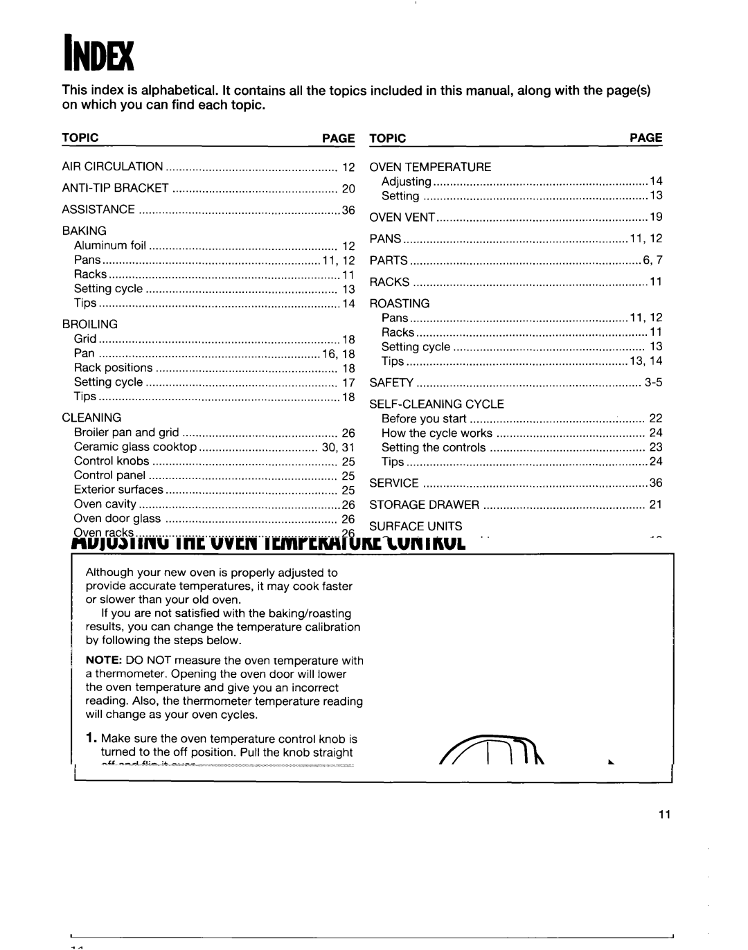 Whirlpool RF35OOXE manual Cleaning, Panel, Lift-Up, Topicpage Oven Temperature, Roasting, SELF-CLEANING Cycle, Warranty 