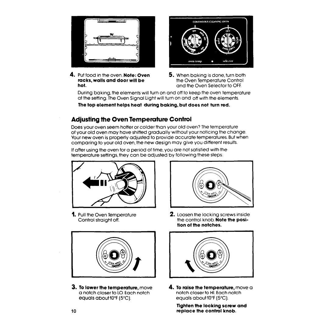 Whirlpool RF350PXP manual Adjusting the Oven Temperature Control 