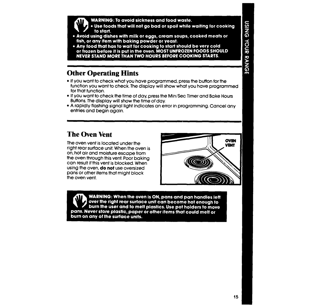 Whirlpool RF350PXP manual Other Operating Hints, Oven Vent 