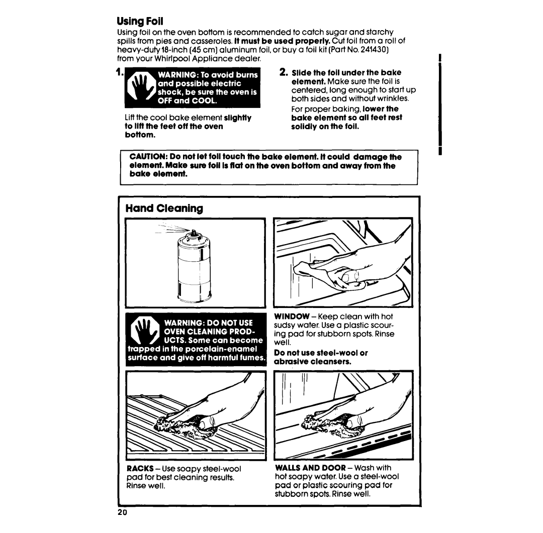 Whirlpool RF350PXP manual Using Foil, Hand Cleaning 