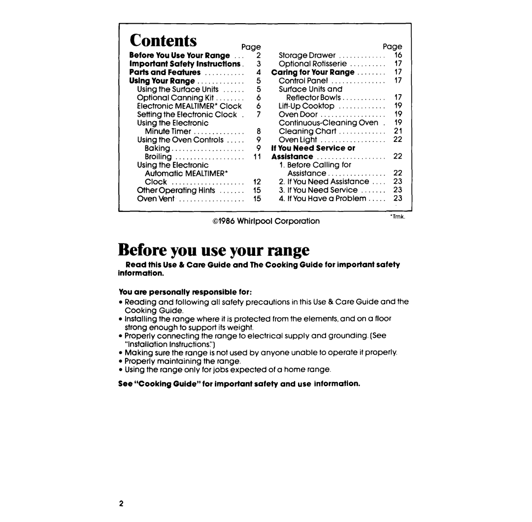 Whirlpool RF350PXP manual Before you use your range, Contents 
