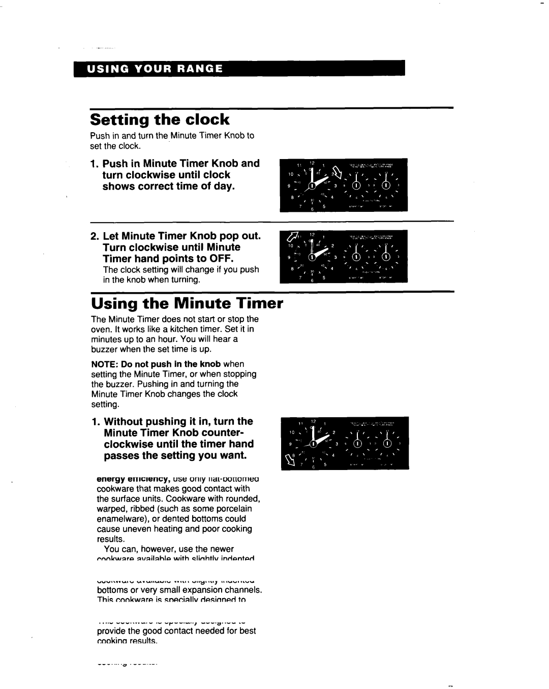 Whirlpool RF354BXD warranty Setting the clock, Using the Minute Timer 