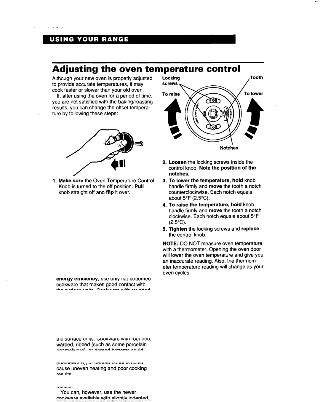 Whirlpool RF354BXD warranty Adjusting the oven temperature control 