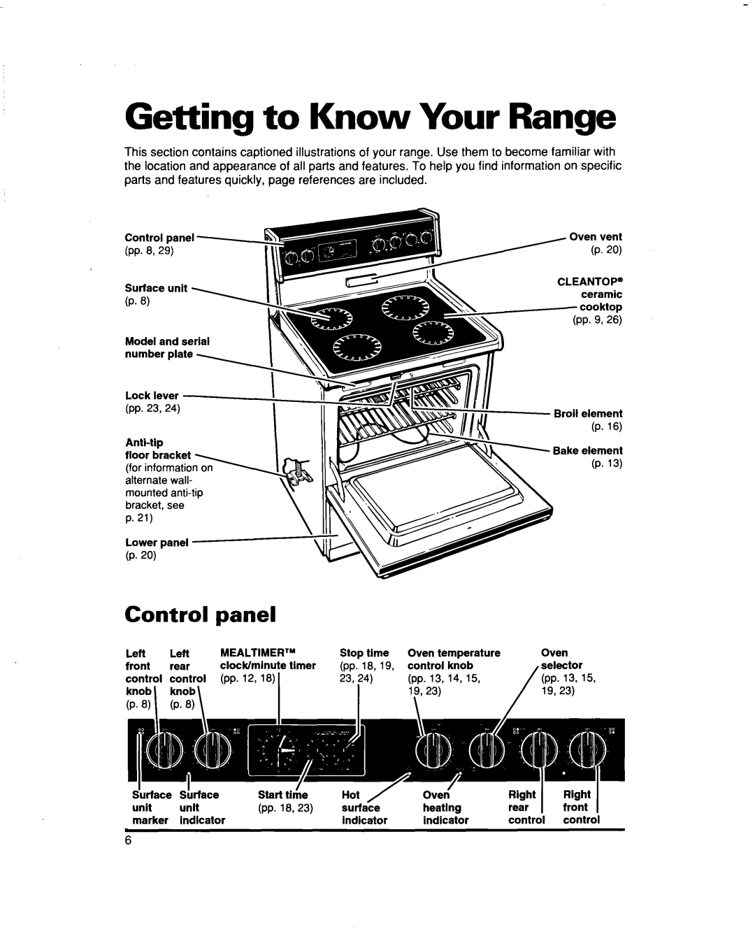 Whirlpool RF354BXD warranty Getting to Know Your Range, Control panel 