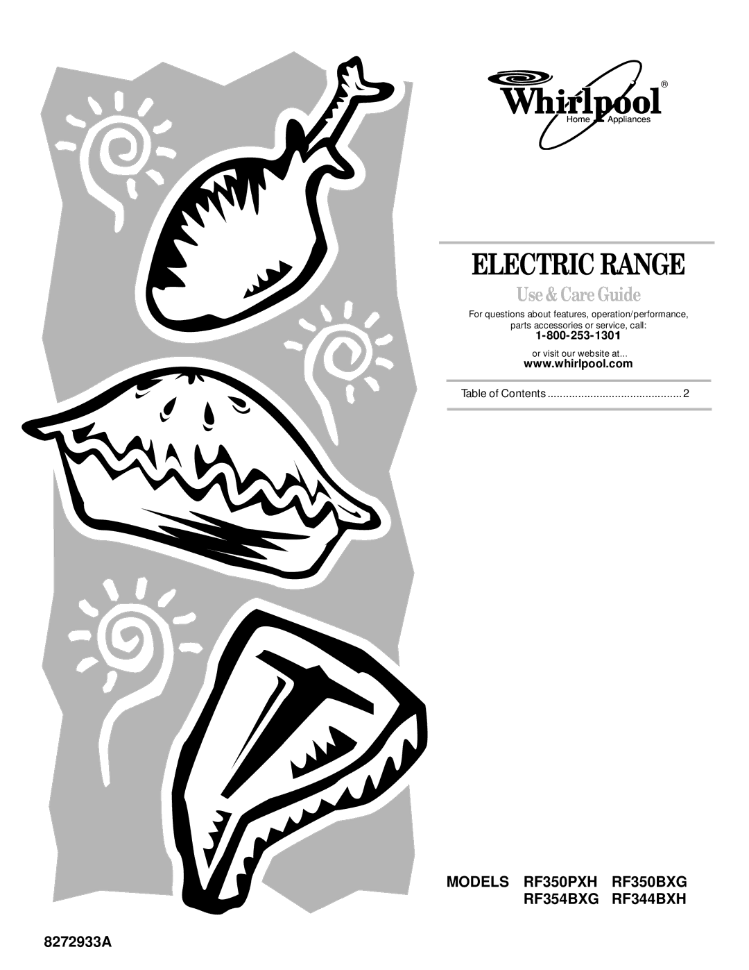 Whirlpool RF350BXG, RF354BXG, RF350PXH manual Electric Range, Use & Care Guide, Table of Contents 