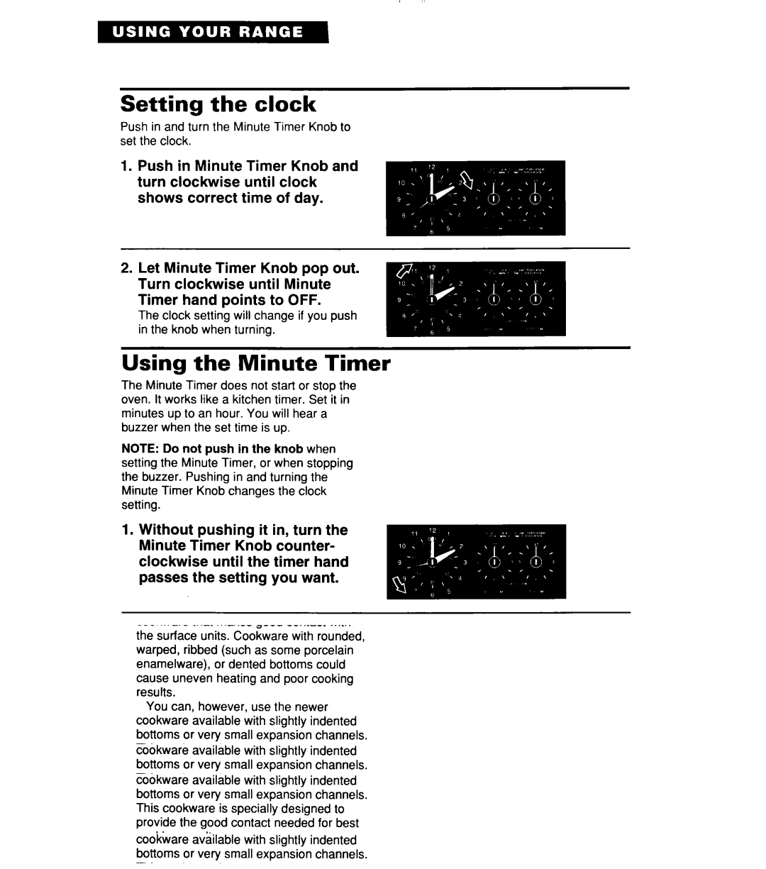 Whirlpool RF356BXD warranty Setting the clock, Using the Minute Timer 