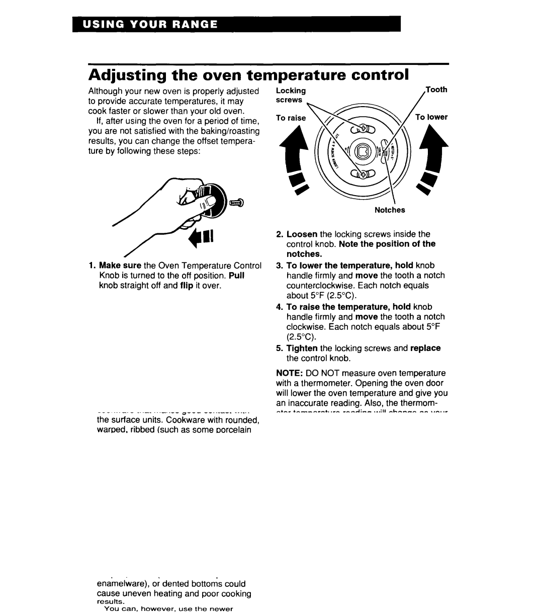 Whirlpool RF356BXD warranty Adjusting the oven temperature control 