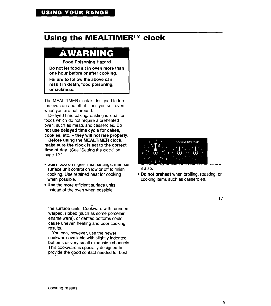 Whirlpool RF356BXD warranty Using the Mealtimertm clock 