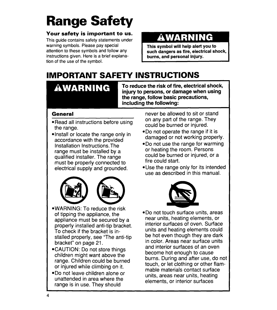 Whirlpool RF356BXD warranty Range Safety, Important Safety Instructions, @gg $ 