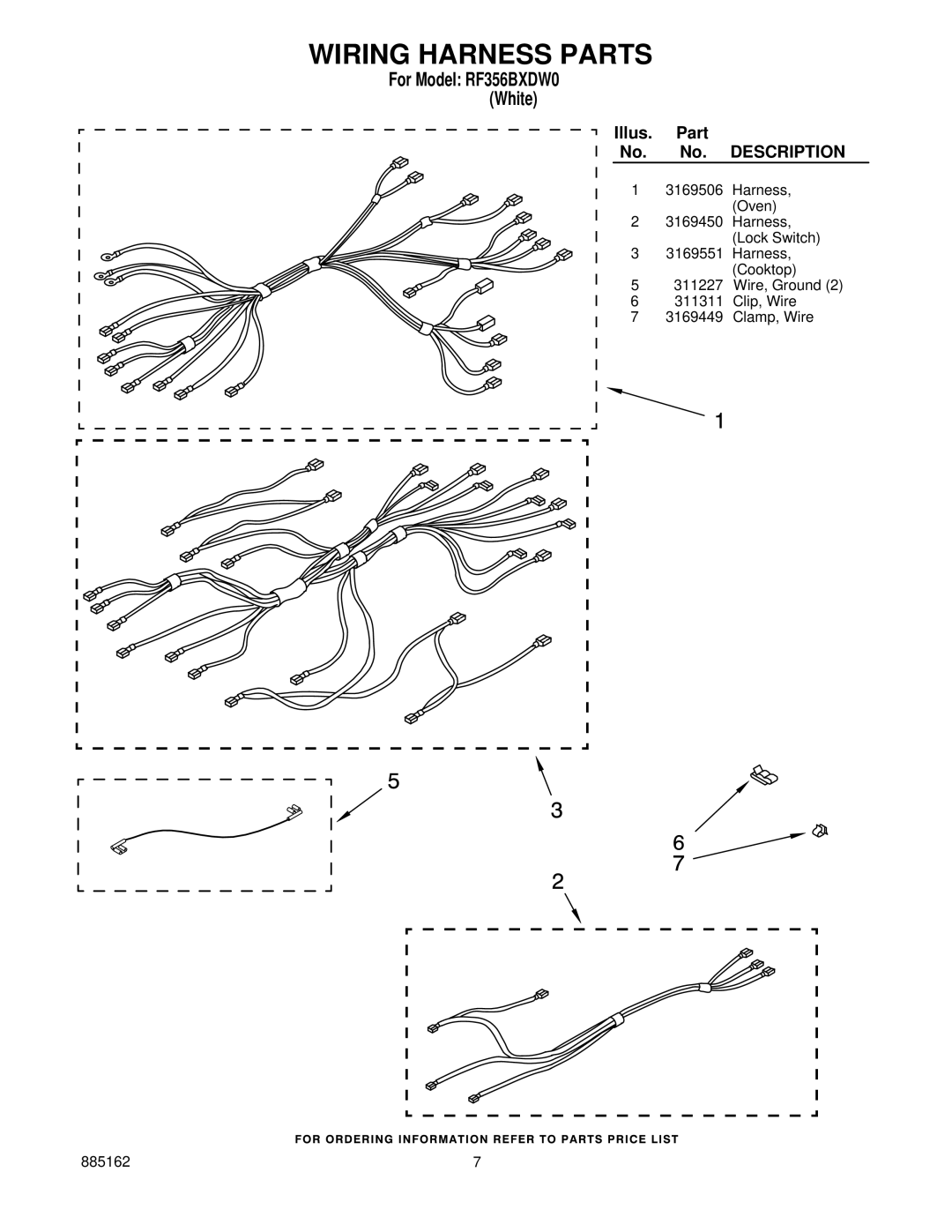 Whirlpool RF356BXDW0 manual Wiring Harness Parts, Illus Part, Description 