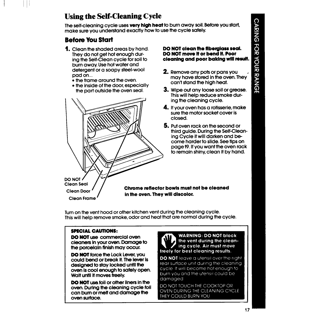 Whirlpool RF3600XP manual Using the Self4kaning Cycle, Before You Start, Chrome reflector bowls must not be cleaned 