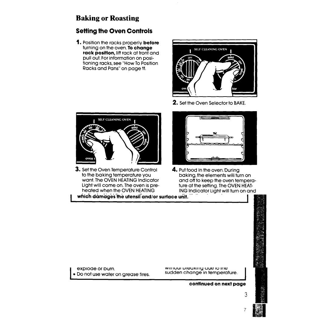 Whirlpool RF3600XX manual Baking or Roasting, Setting the Oven Controls 