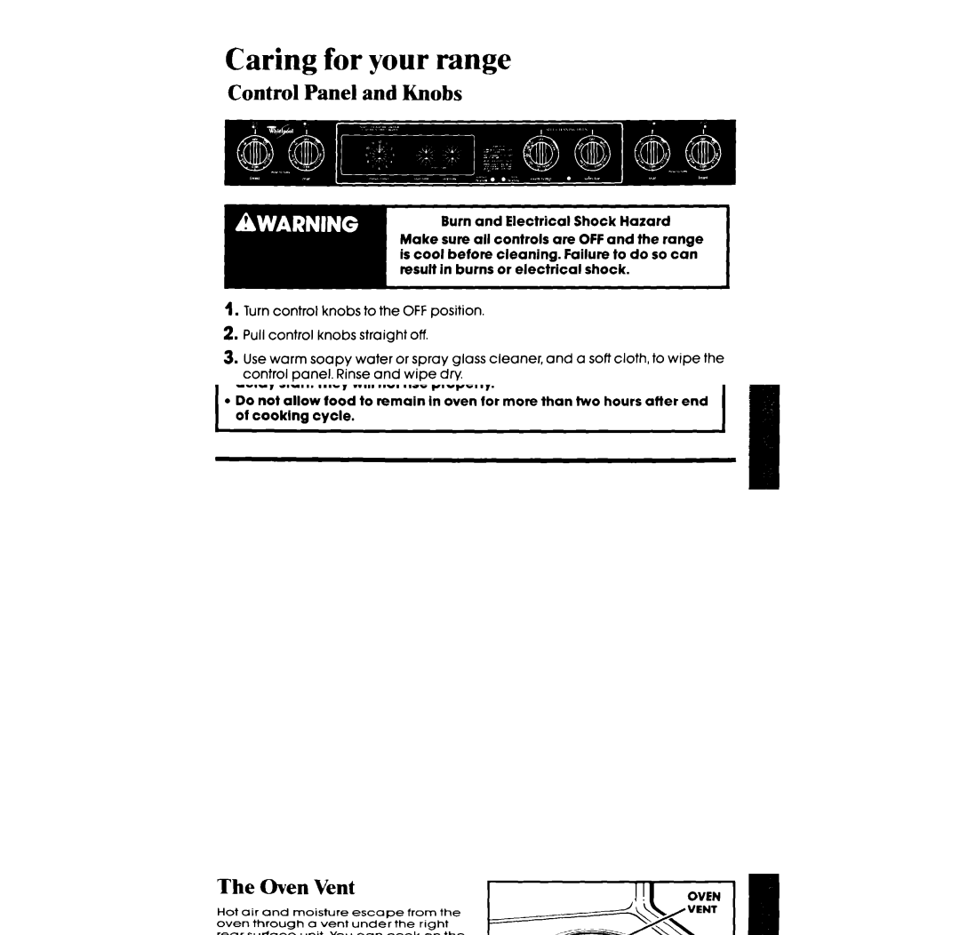 Whirlpool RF3600XX manual Caring for your range, Control Panel and Knobs 