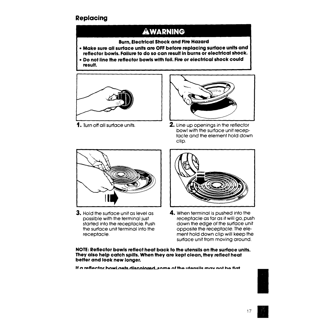 Whirlpool RF3600XX manual Replacing 