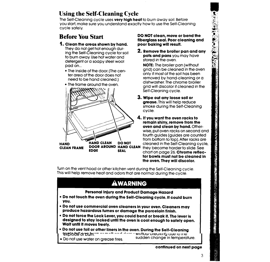 Whirlpool RF3600XX manual Using the Self-Cleaning Cycle, Before You Start 