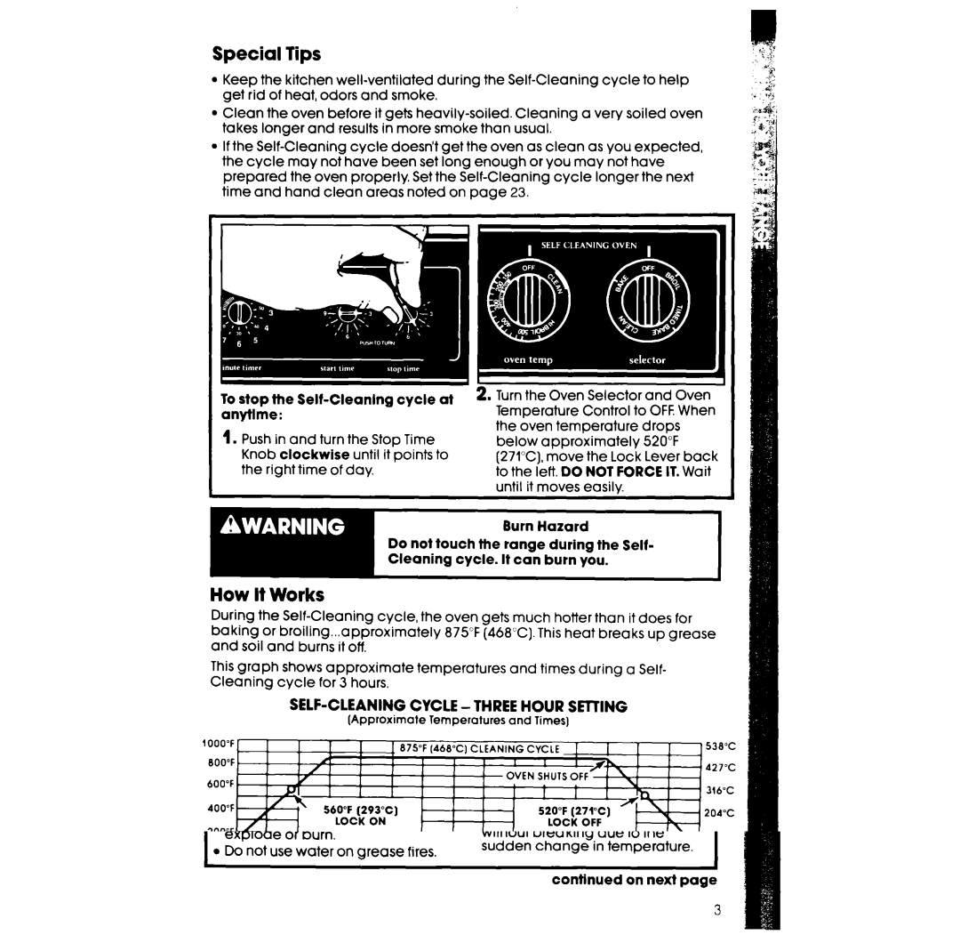 Whirlpool RF3600XX manual Special Tips, How It Works, To stop me Self-Cleaning cycle at anytlme 