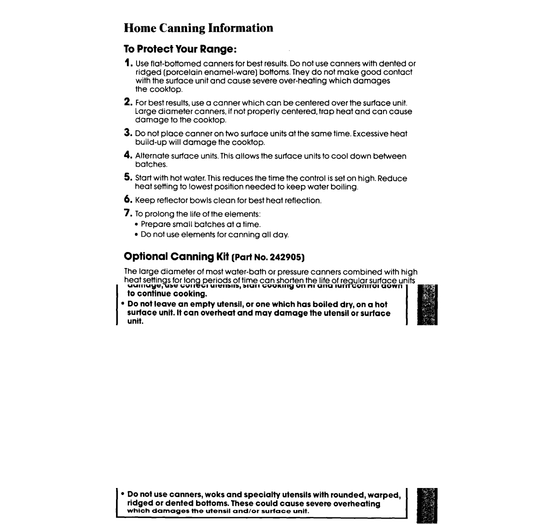 Whirlpool RF3600XX manual Home Canning Information, To Protect Your Range, Optional Canning Kit Part no 