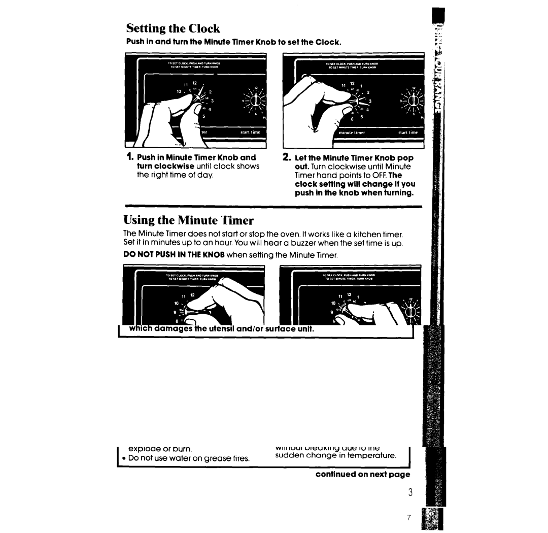 Whirlpool RF3600XX manual Setting the Clock, Using the Minute Timer 