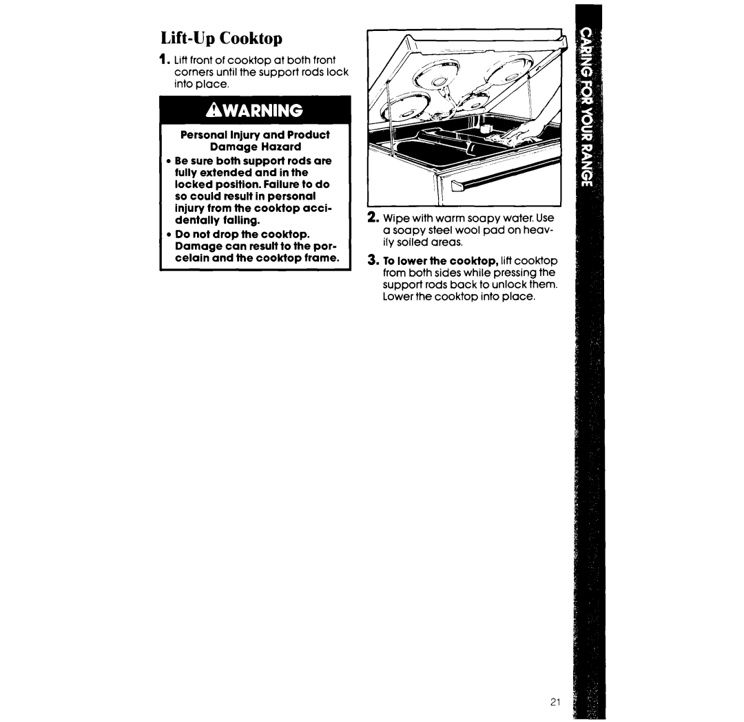 Whirlpool RF3600XX manual Lift-UpCooktop 
