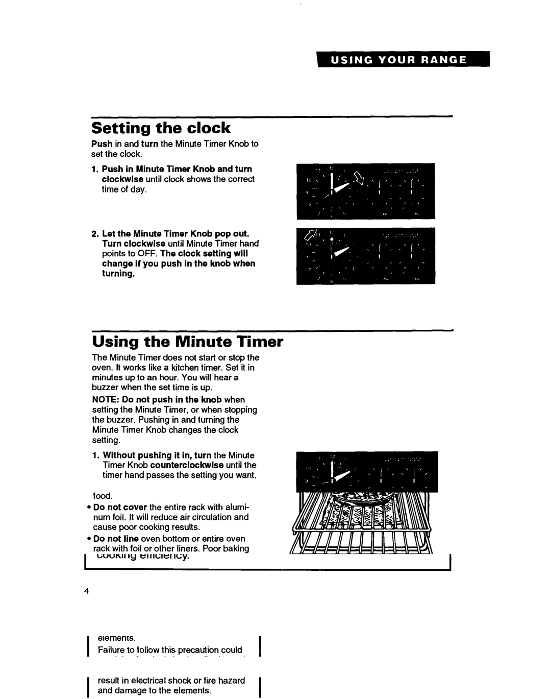 Whirlpool RF350BXB, RF3600XY warranty Setting the clock, Using the Minute Timer 