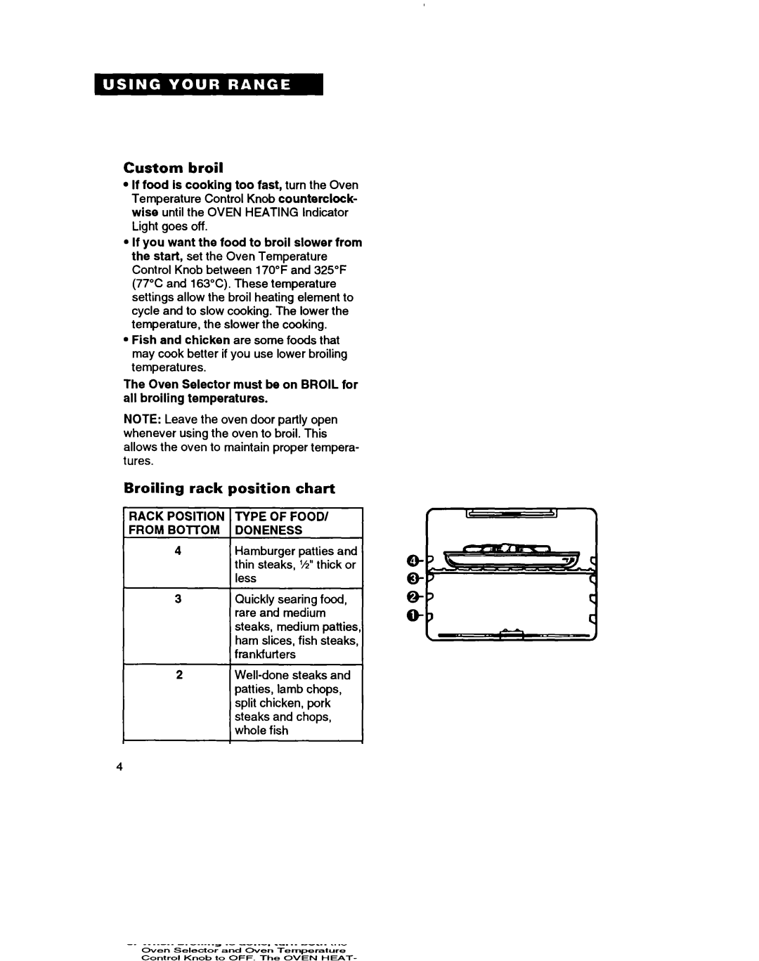 Whirlpool RF3600XY, RF350BXB warranty Custom broil, Broiling rack position chart 