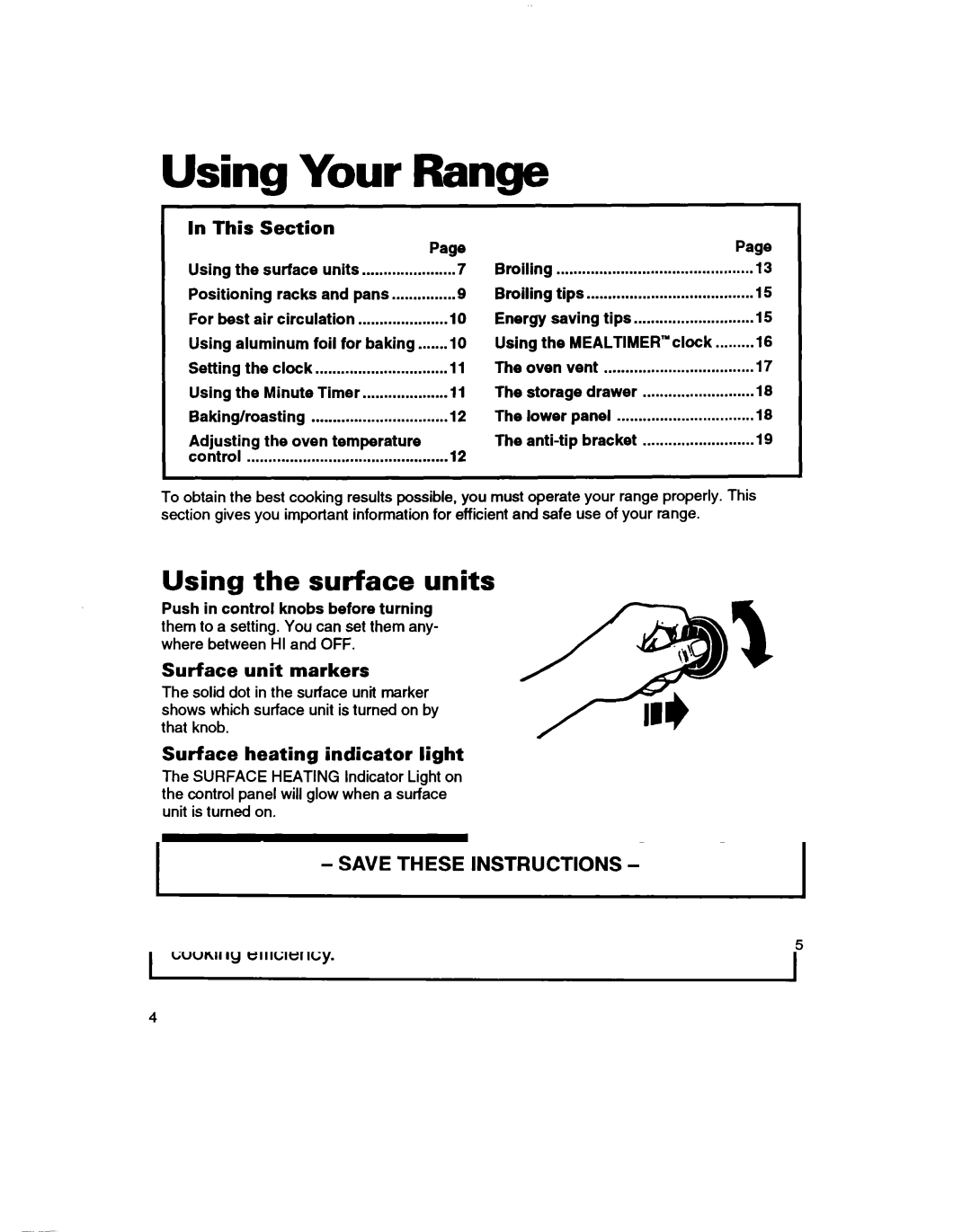 Whirlpool RF350BXB, RF3600XY warranty Using Your Range, Using the surface units, This Section, Surface unit markers 