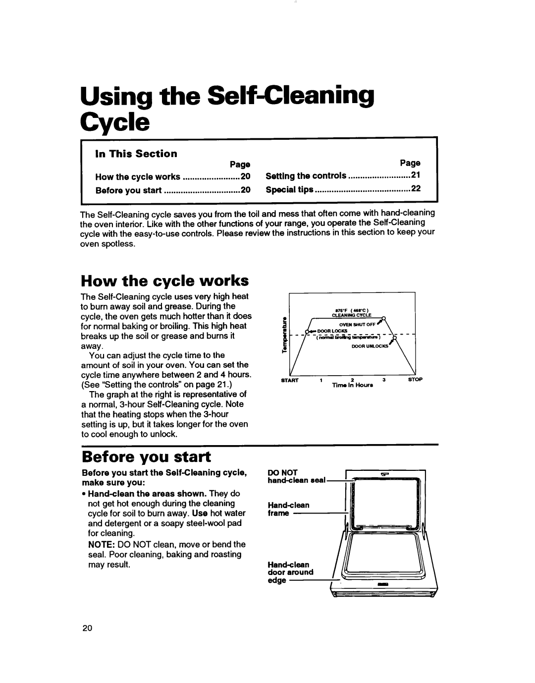 Whirlpool RF3600XY Using the Self-CleaningCvcle, How the cycle works, Before you start, In This Section, Page, Do Not 
