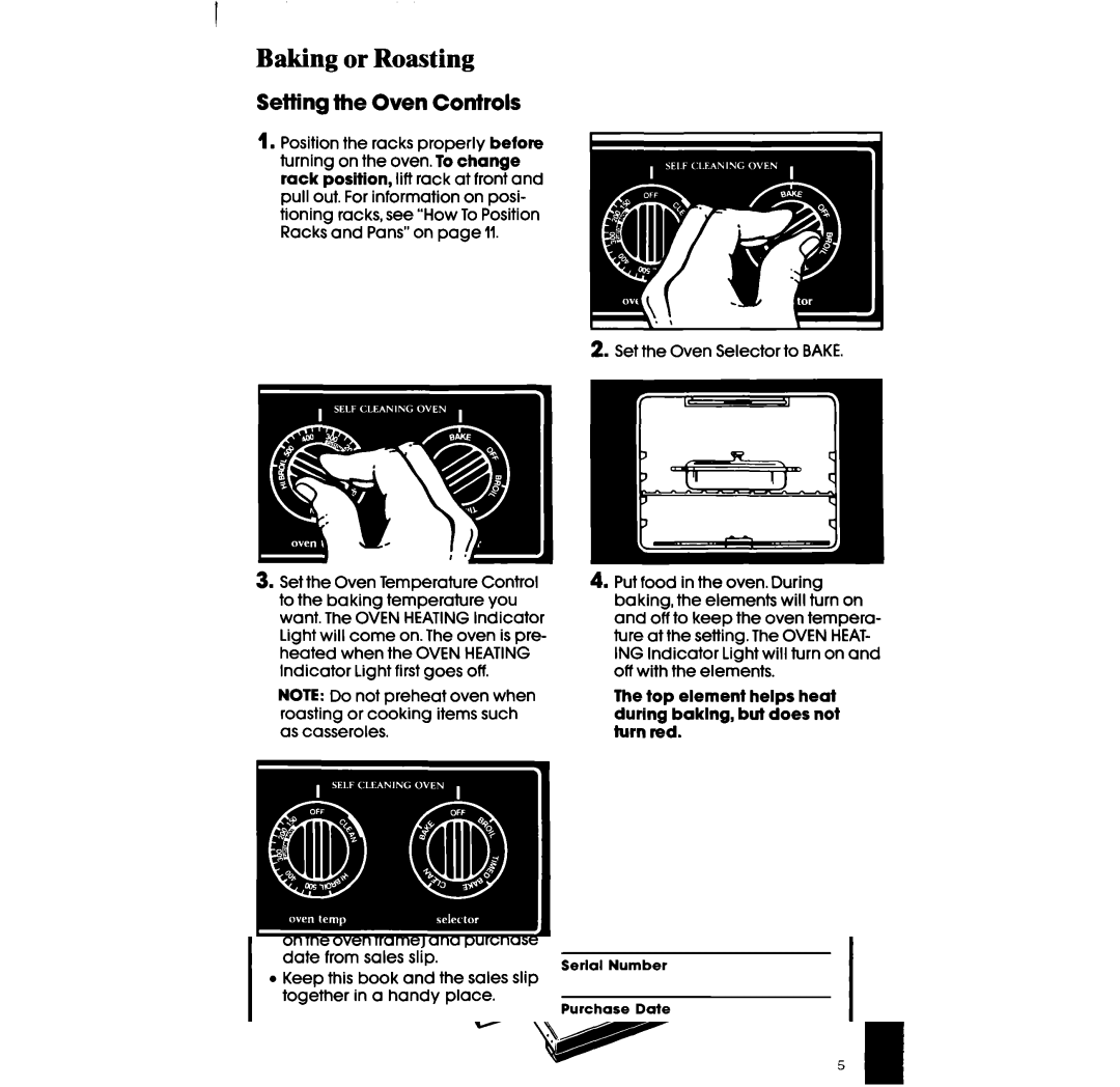 Whirlpool RF360BX manual Baking or Roasting, Setting the Oven Controls 