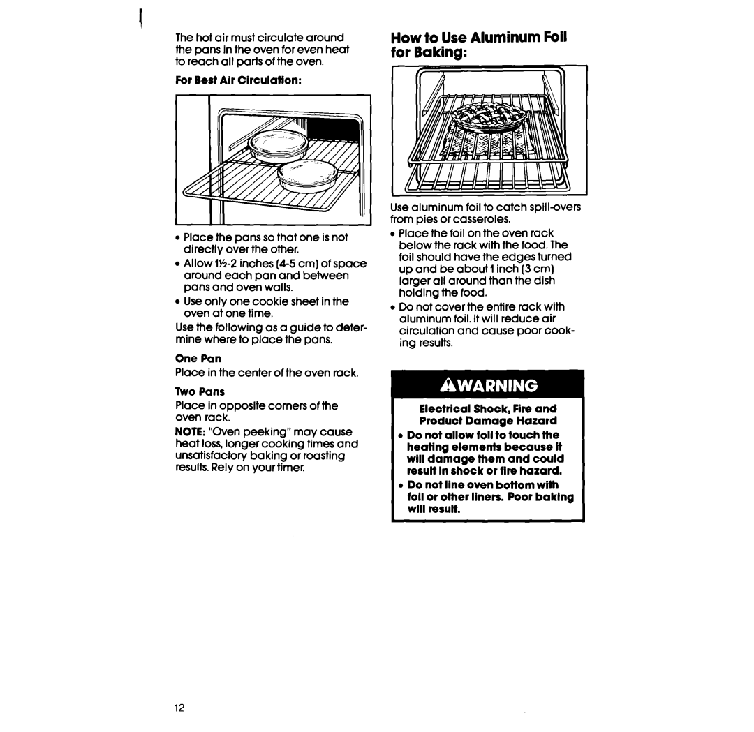 Whirlpool RF360BX manual How to Use Aluminum Foil for Baking, Place in the center of the oven rack 